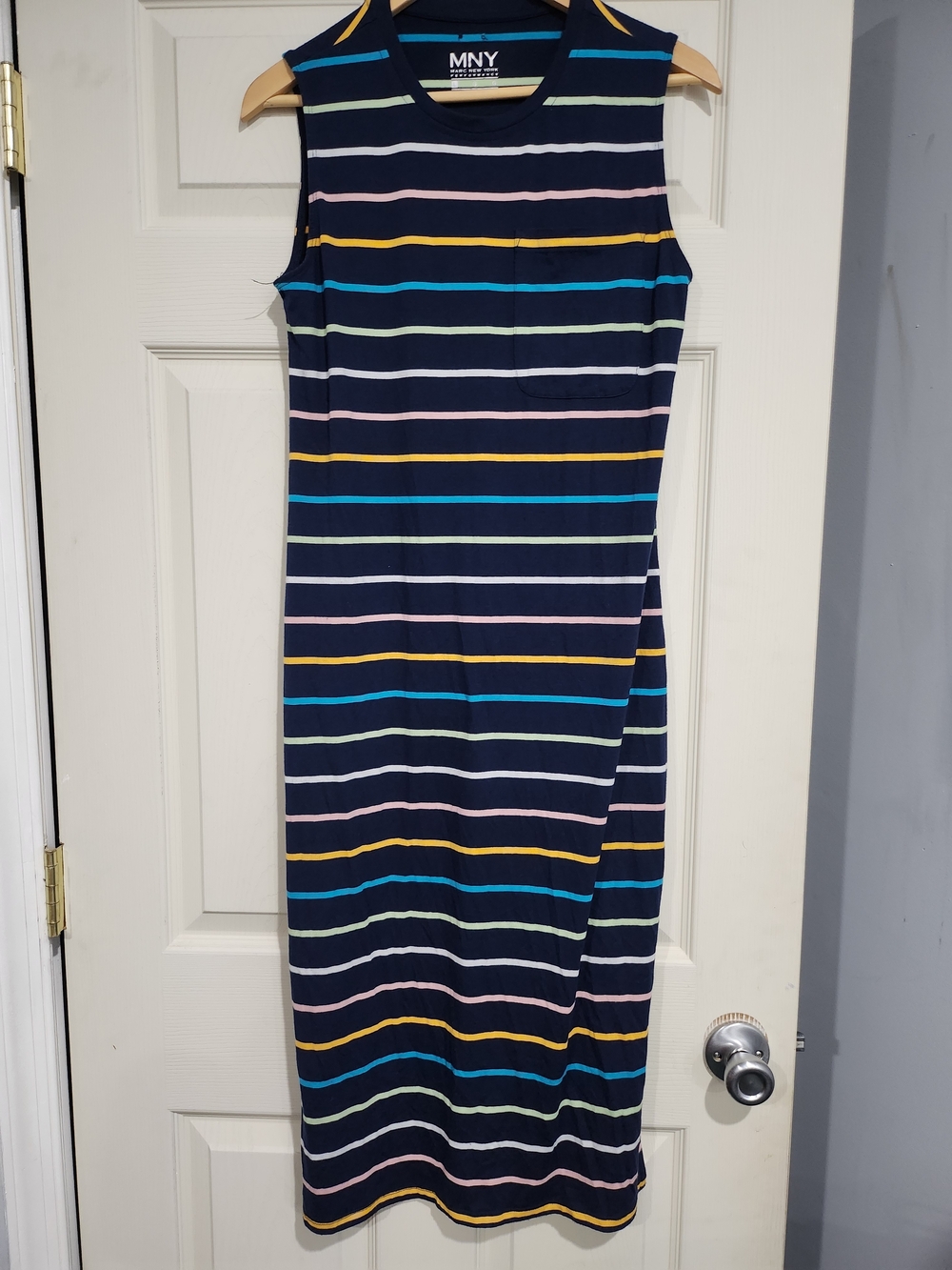 1023. Navy Multi-Stripe Sleeveless Midi Skirt